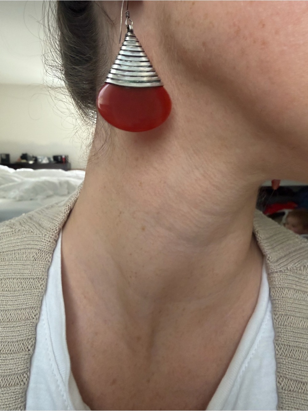 Vintage Carnelian Teardrop Sterling Silver Earrings - Women Jewelry